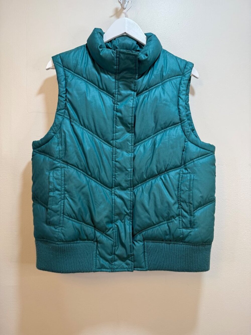 Y2K Chevron Quilted Puffer Vest Retro Cabin Preppy Dad Aesthetic Teal Mens Large